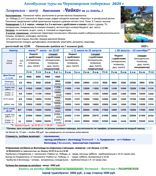 Пансионат «Чайка» цены